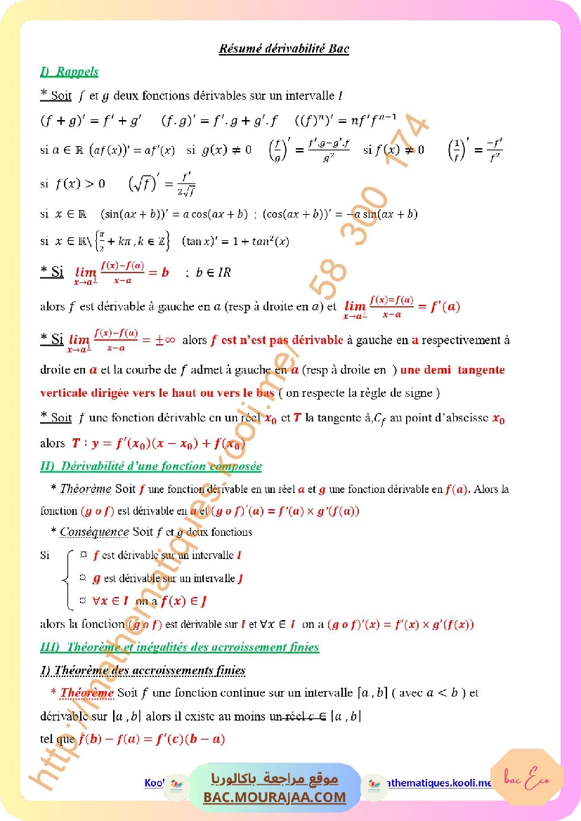 resume derivabilite