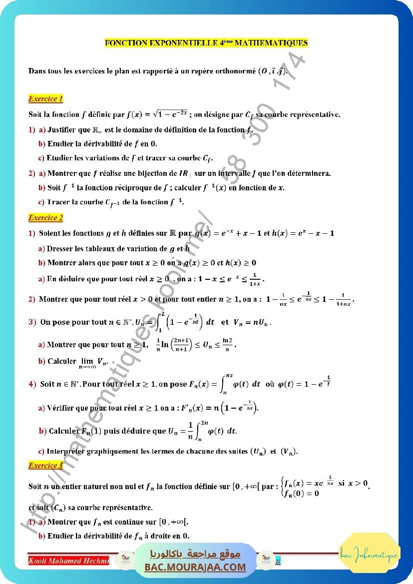 serie corrige fonction exponentiel