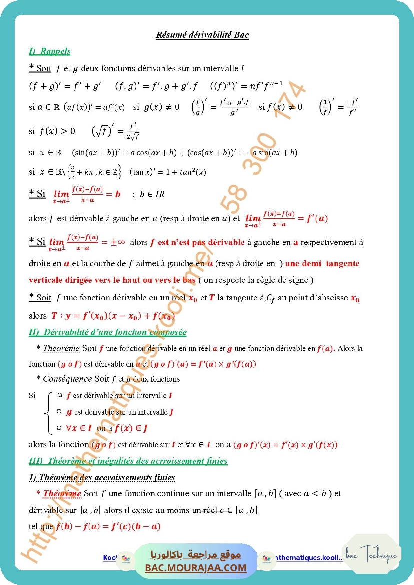 resume derivabilite