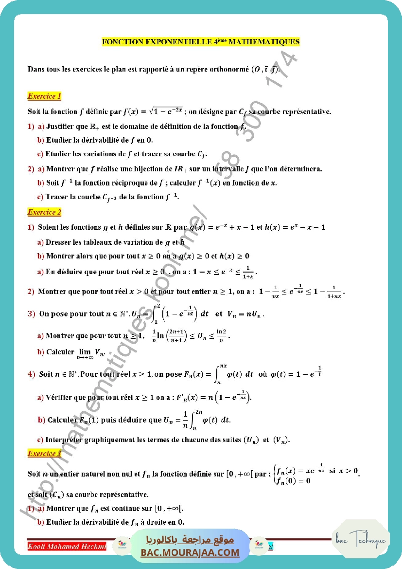 serie corrige fonction exponentiel