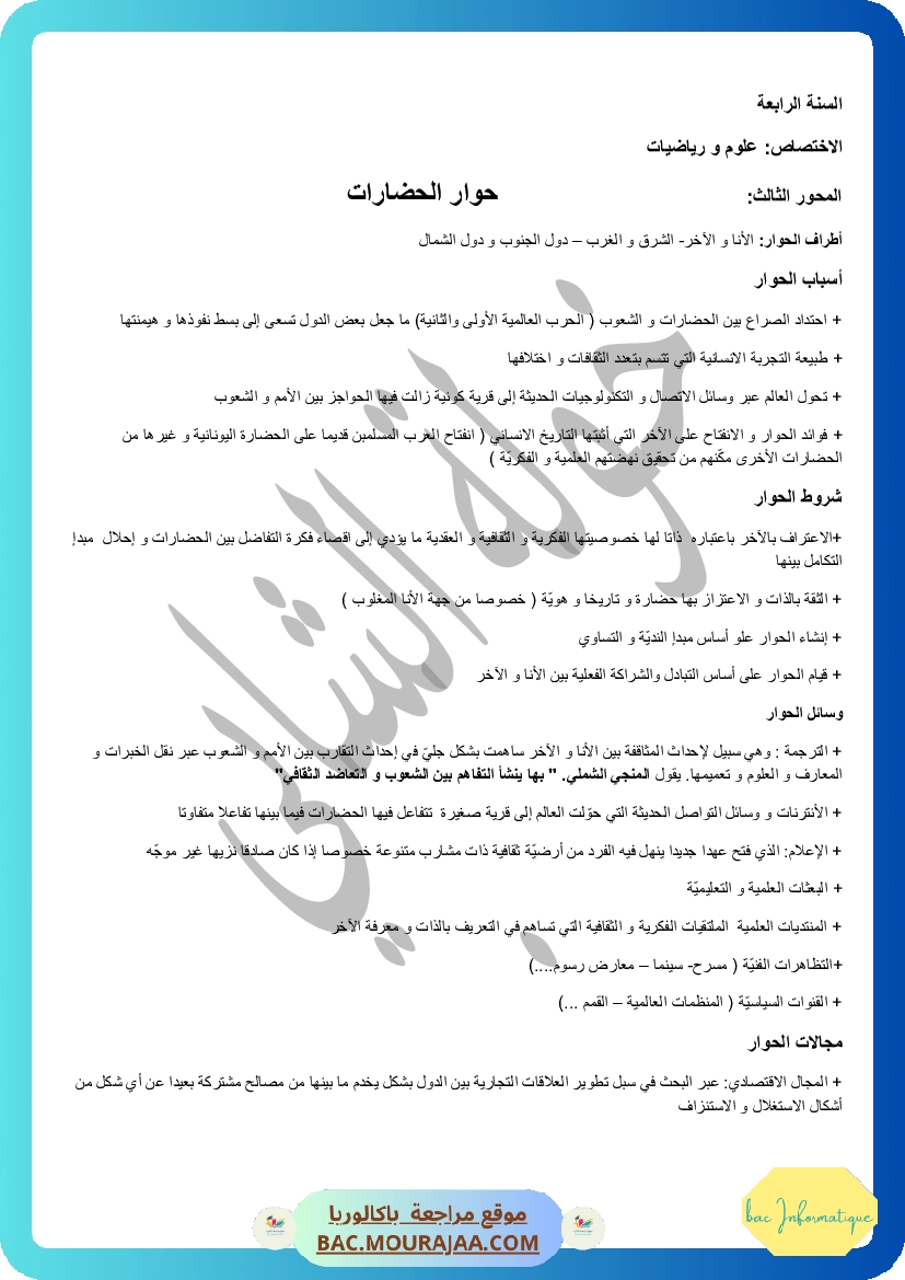 ملخص حوارات الحضارات