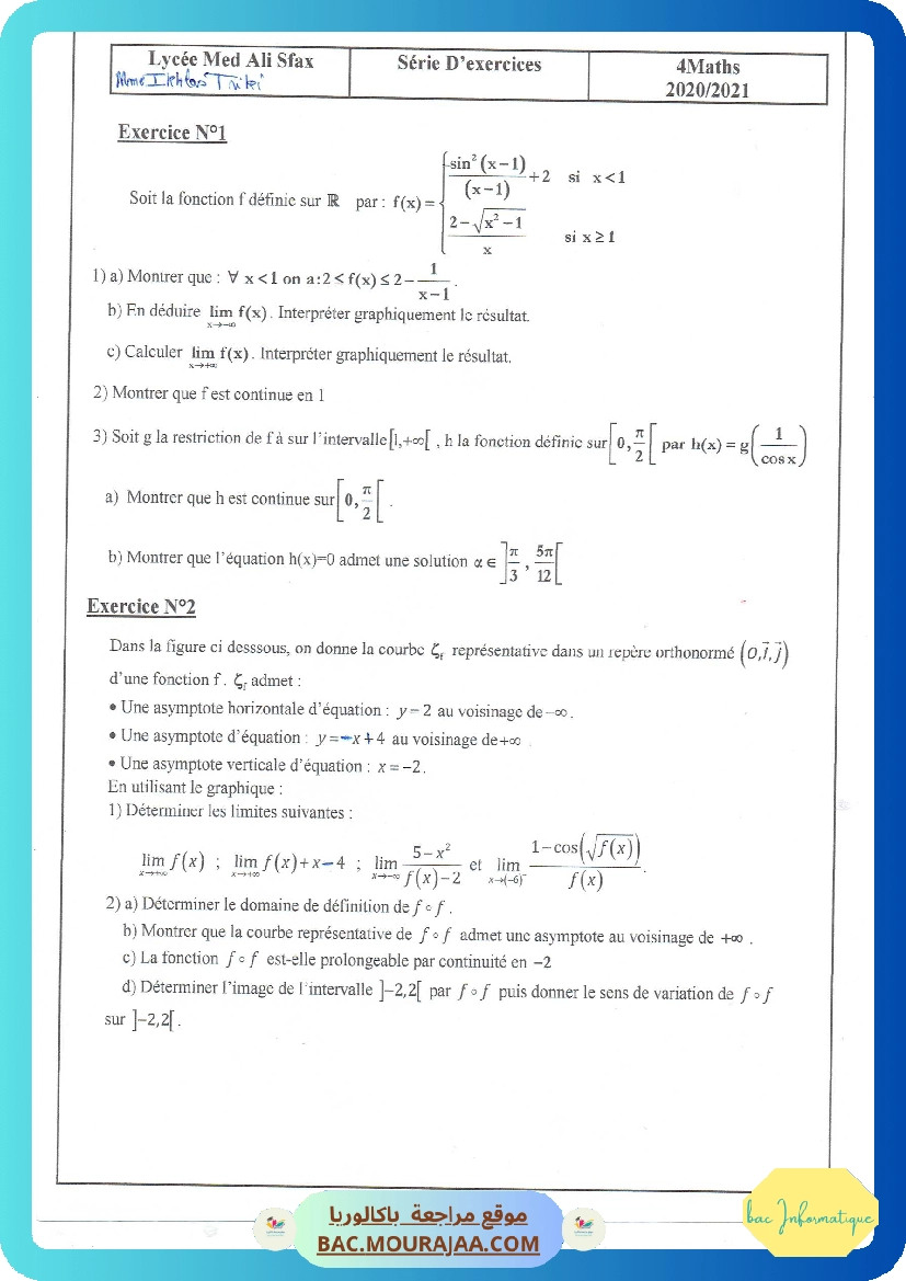 Etude de fonction ( continuite et limites )