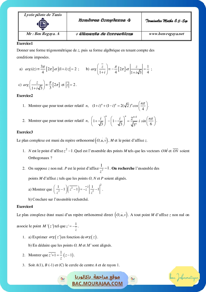4. Complexe 4 maths S-Exp corrections 2022