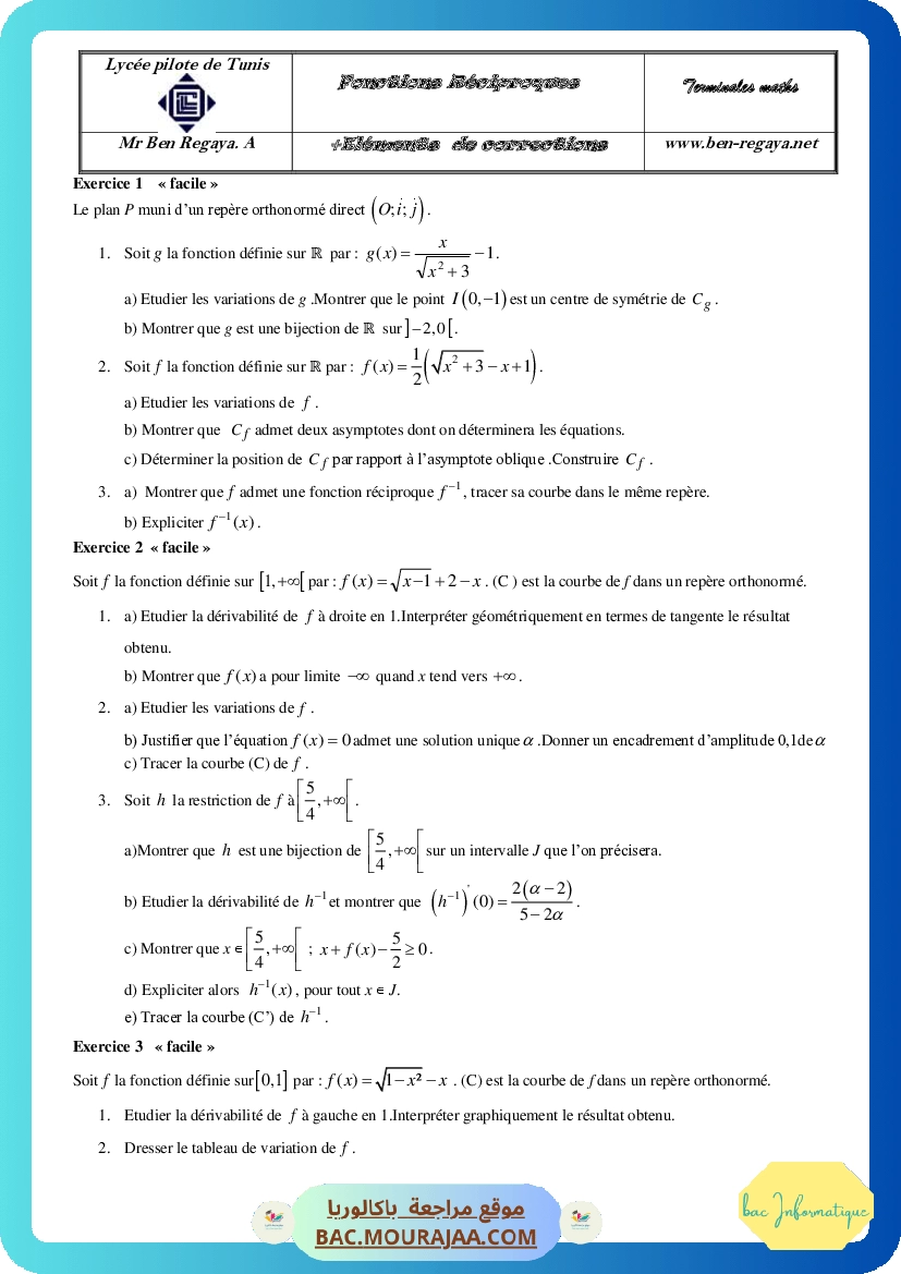 Fonctions reciproques 2