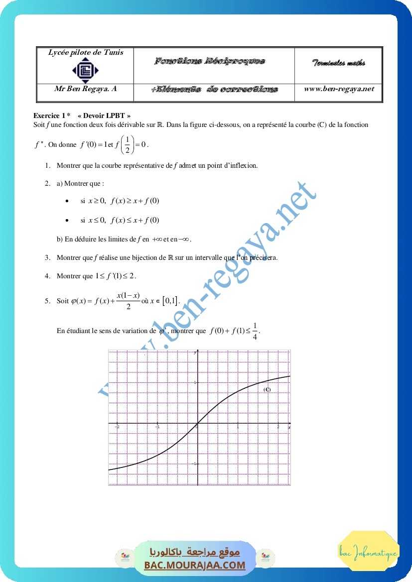 Fonctions reciproques Extraits des devoirs