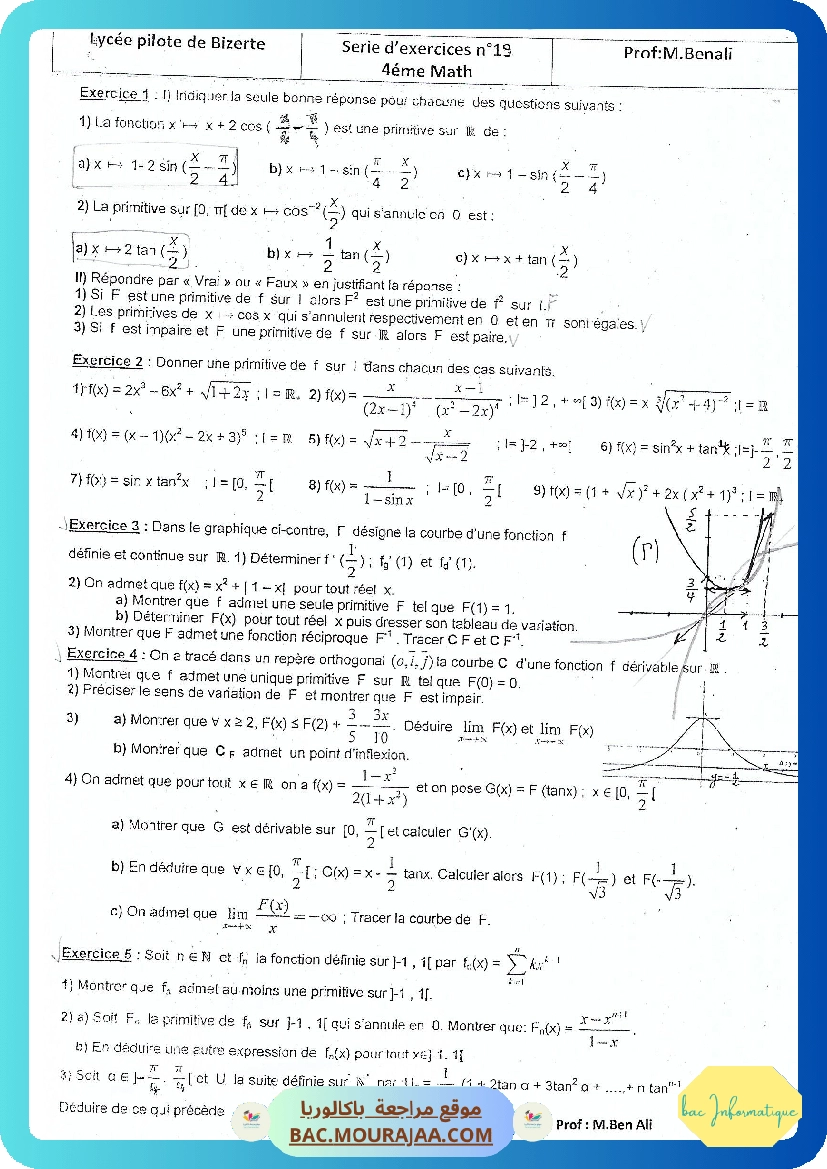 Serie 19 primitives + etude de fonctions