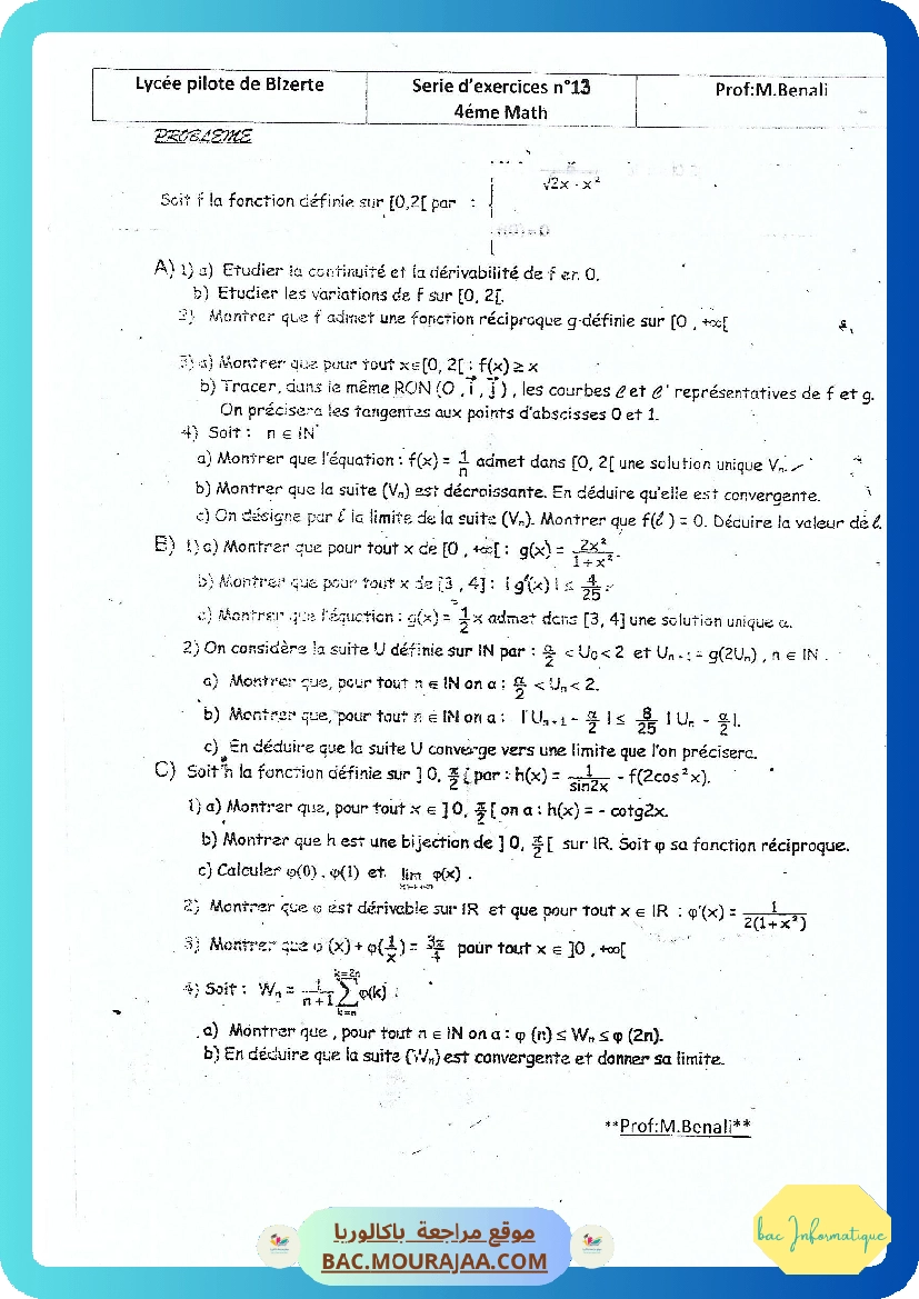 Serie 13 Etude de fonction