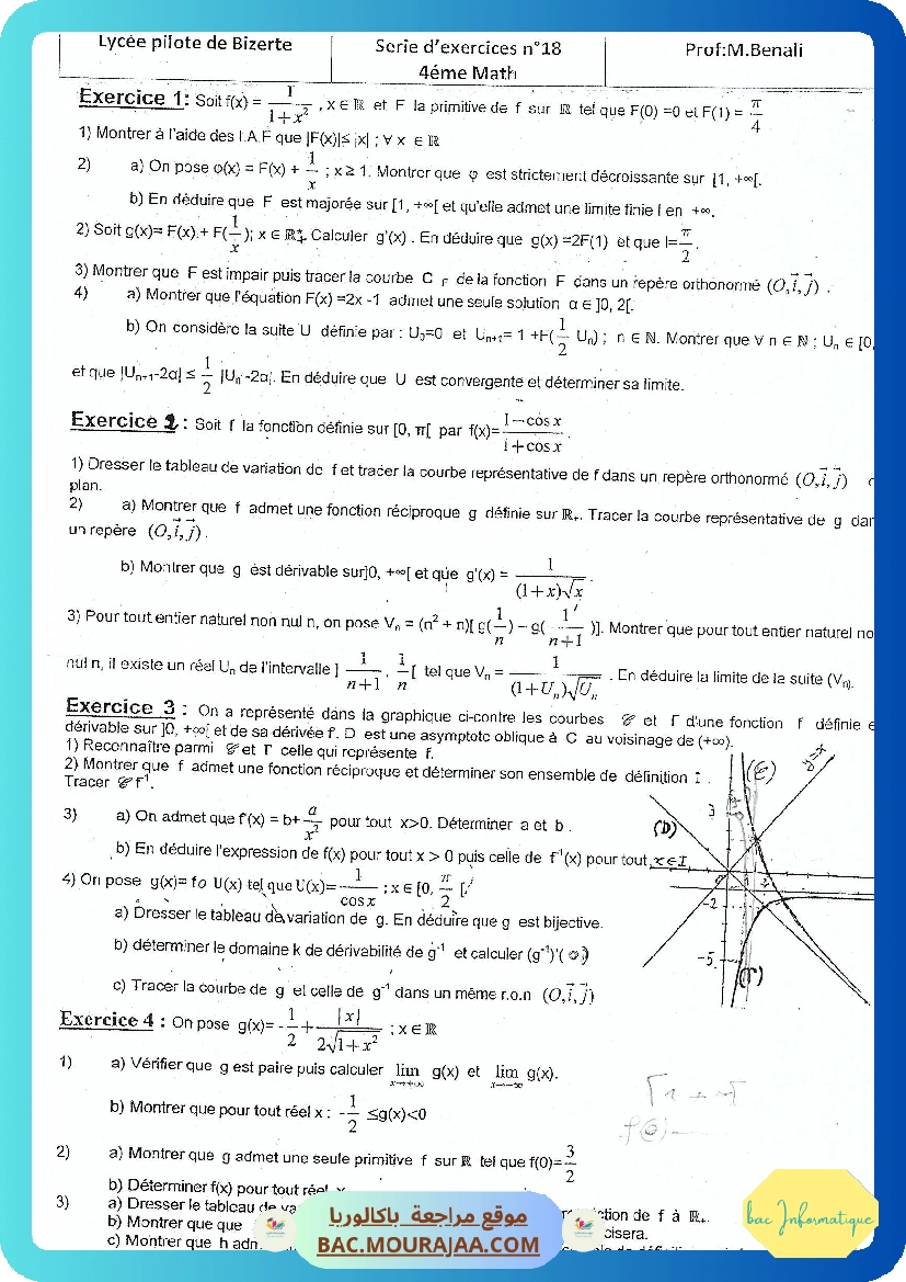 Serie 18 Etude de fonctions