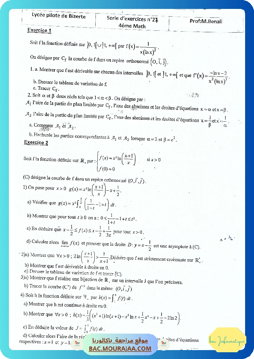 Serie 27 Etude de fonctions