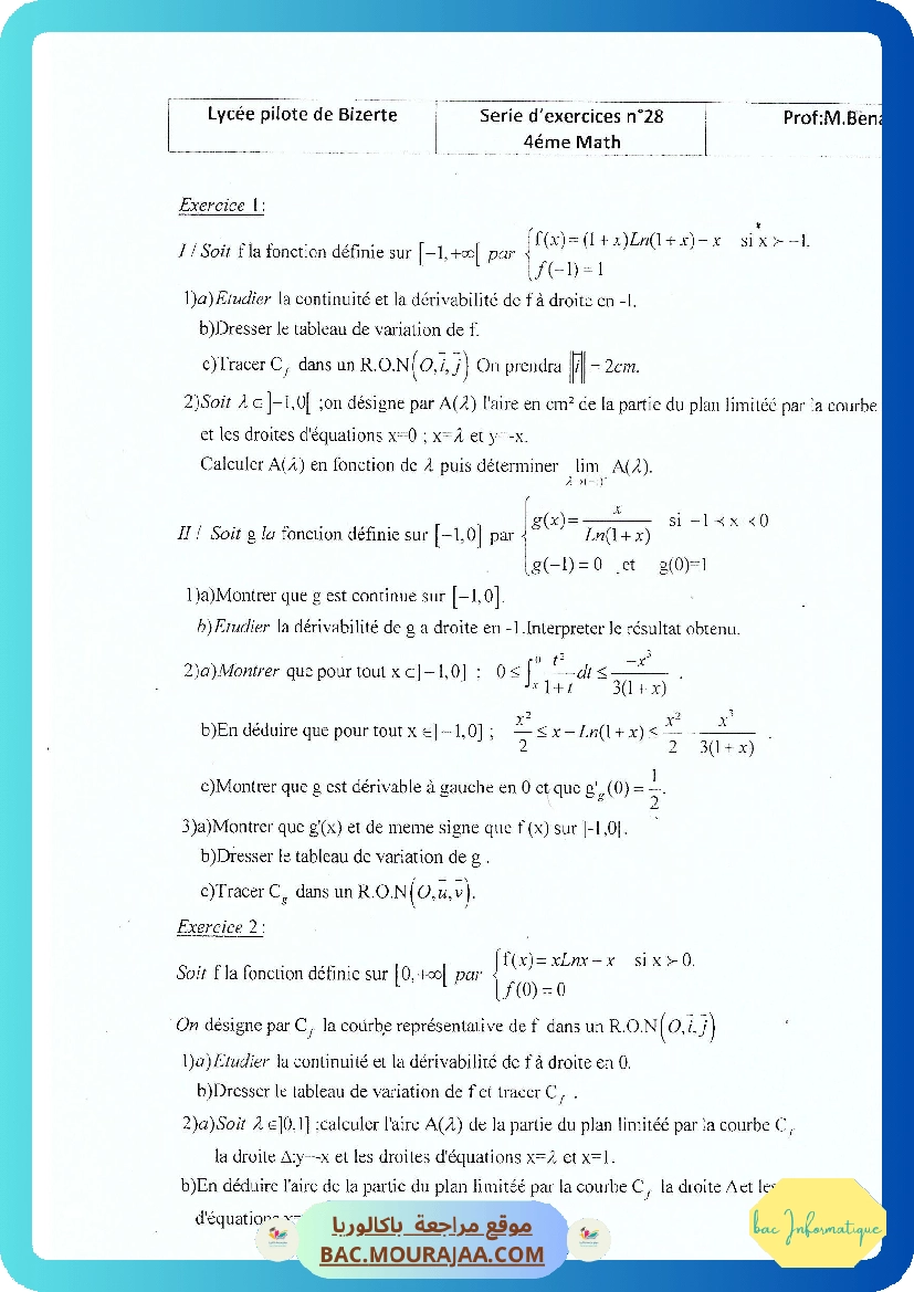Serie 28 Etude de fonctions
