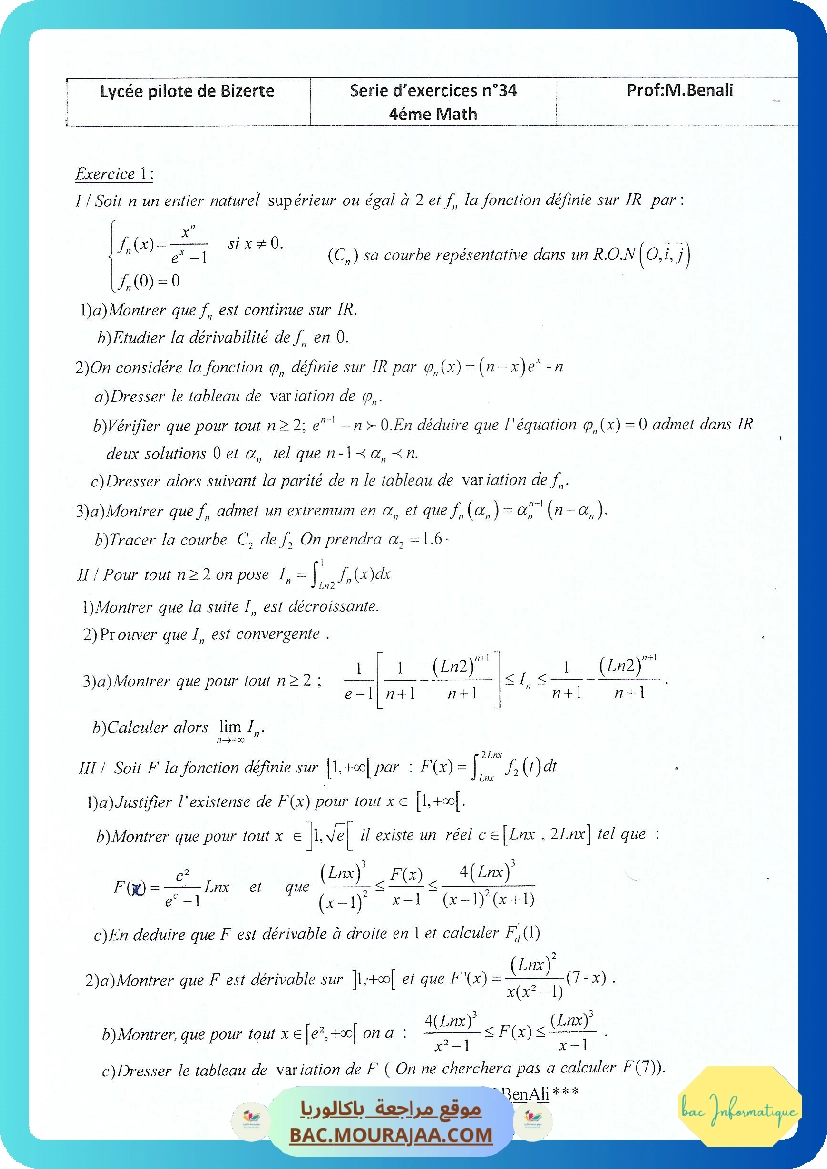 Serie 34 Etude de fonction