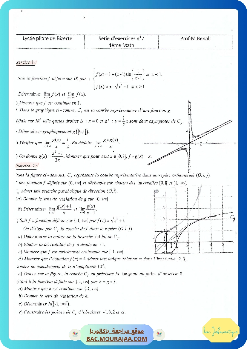 Serie 7 Etude de fonctions