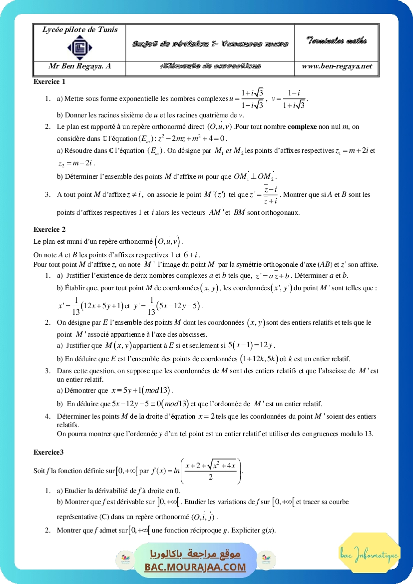 Sujet de revision 1 Vacances Mars