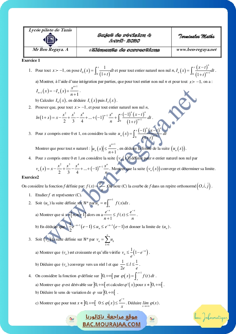 Sujet de revision 4 Vacances Avril