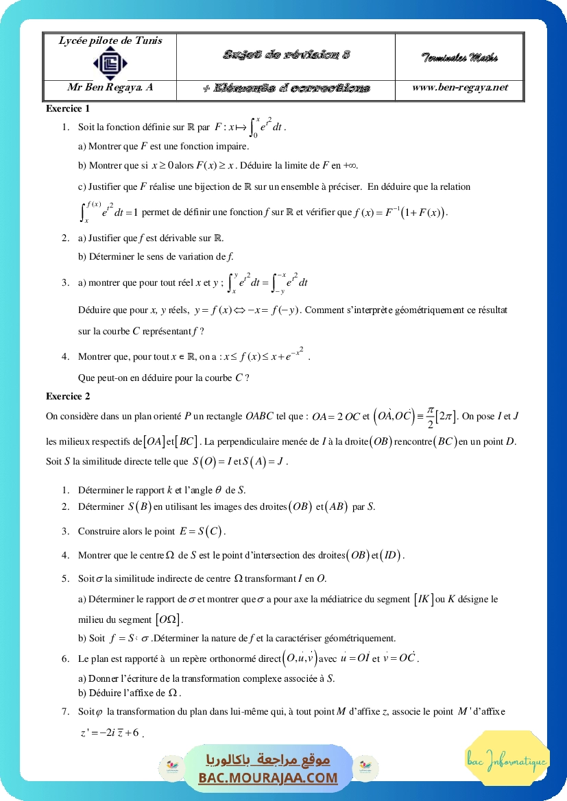 Sujet de revision 8 Vacances Avril