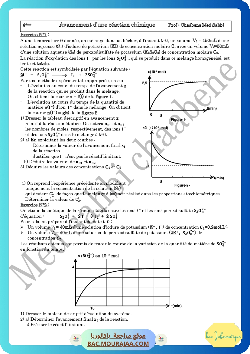 Avancement dune reaction chimique