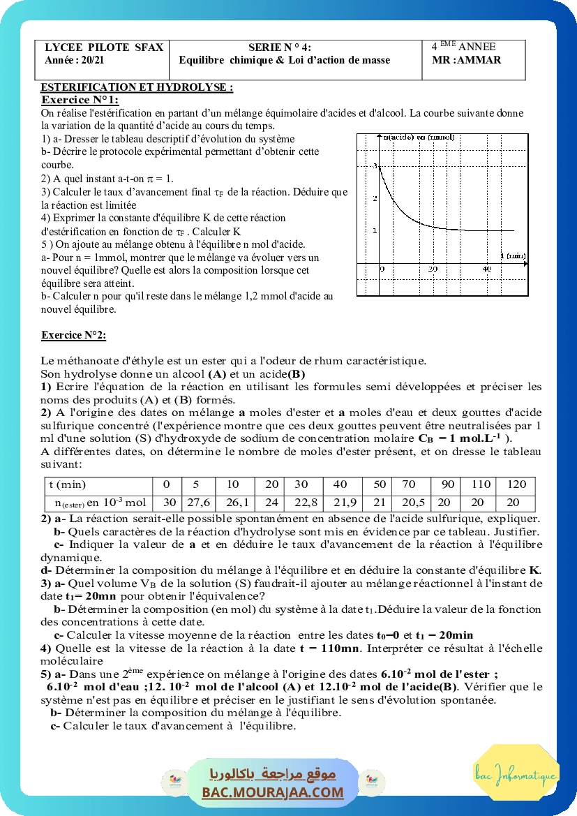equilibre chimique et loi d action de masse