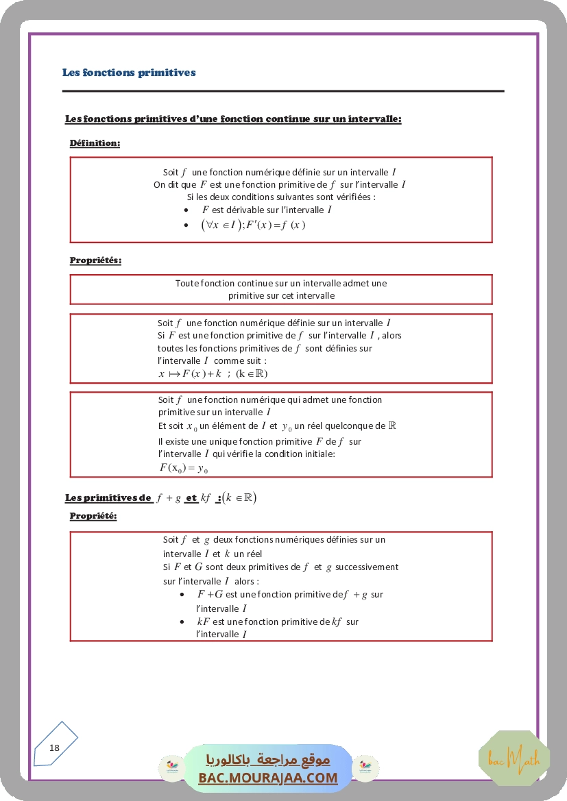 Les fonctions primitives-resume