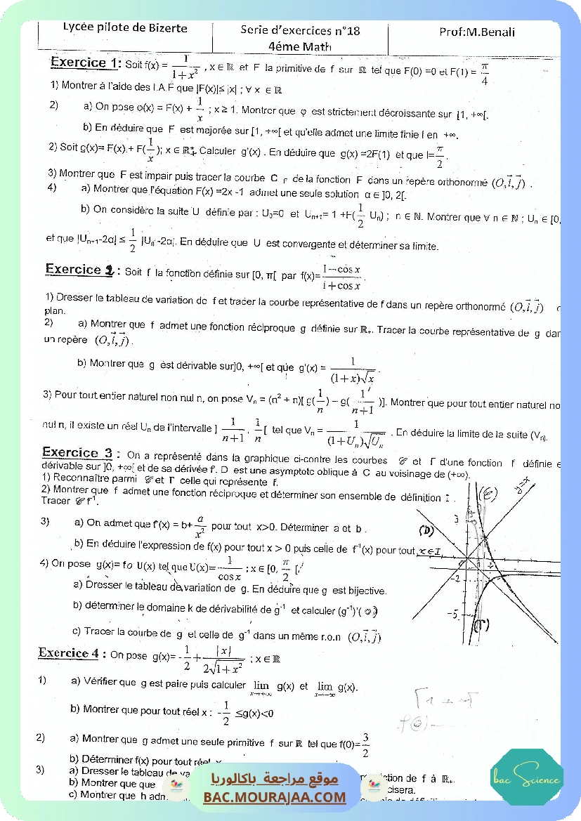 Serie 18 Etude de fonctions