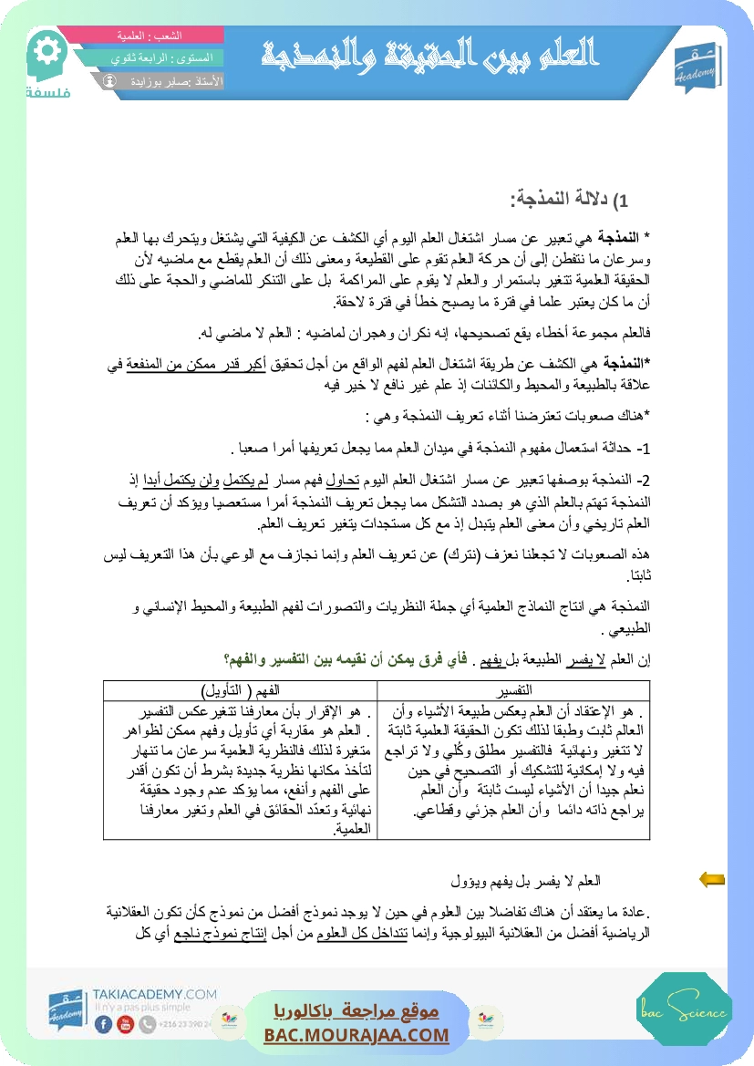 العلم بين الحقيقة و النمذجة