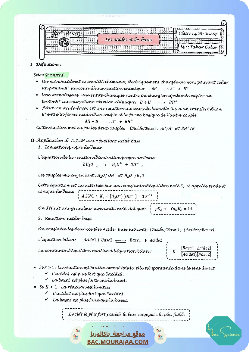 Cours Ch 4 Les acides et les bases