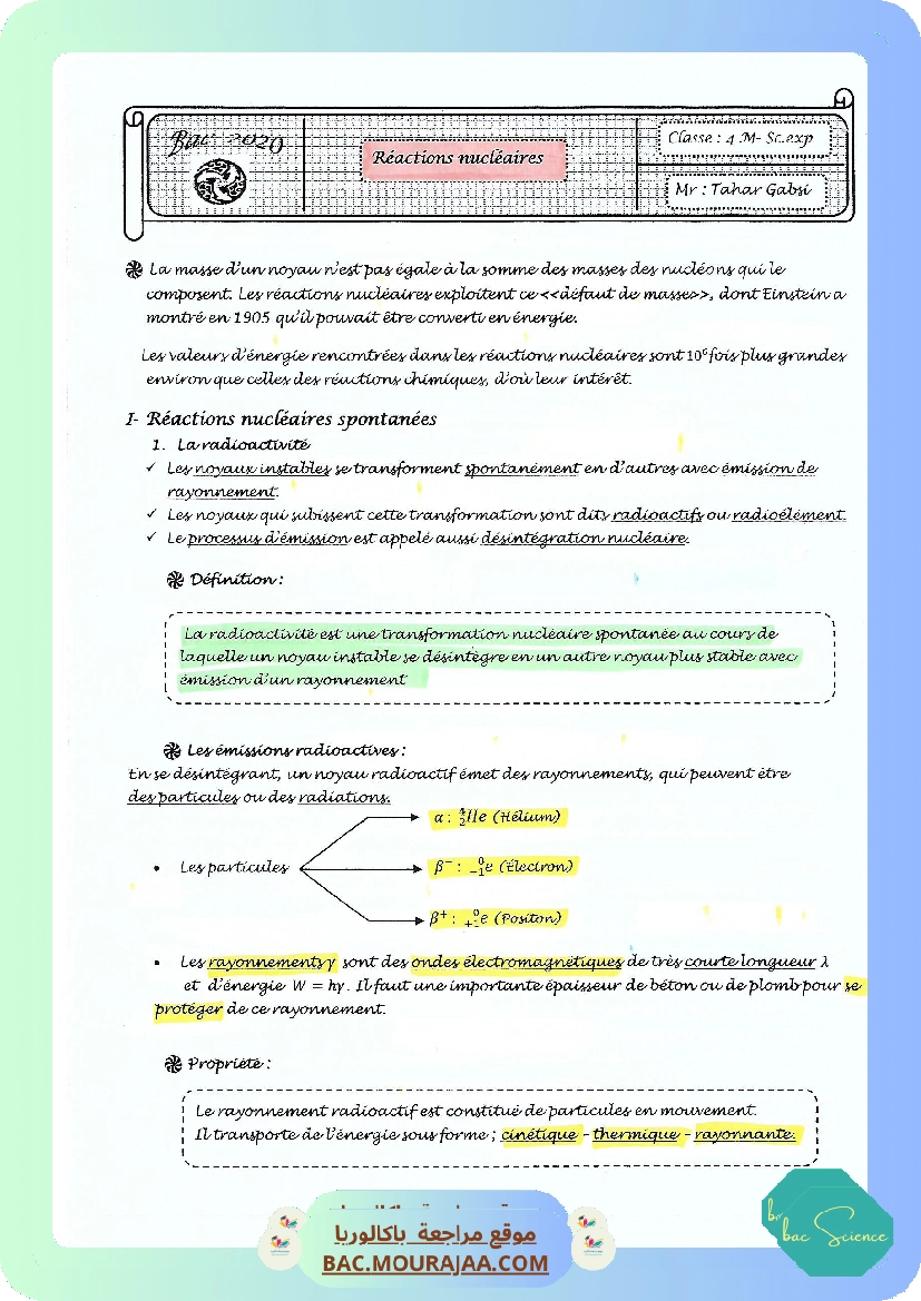 Cours Phy 12 Reactions nucleaires