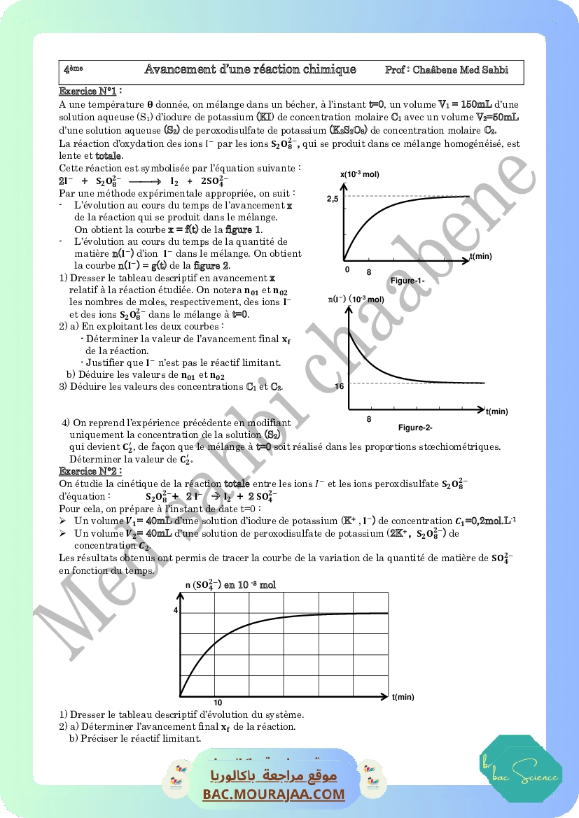 Avancement dune reaction chimique