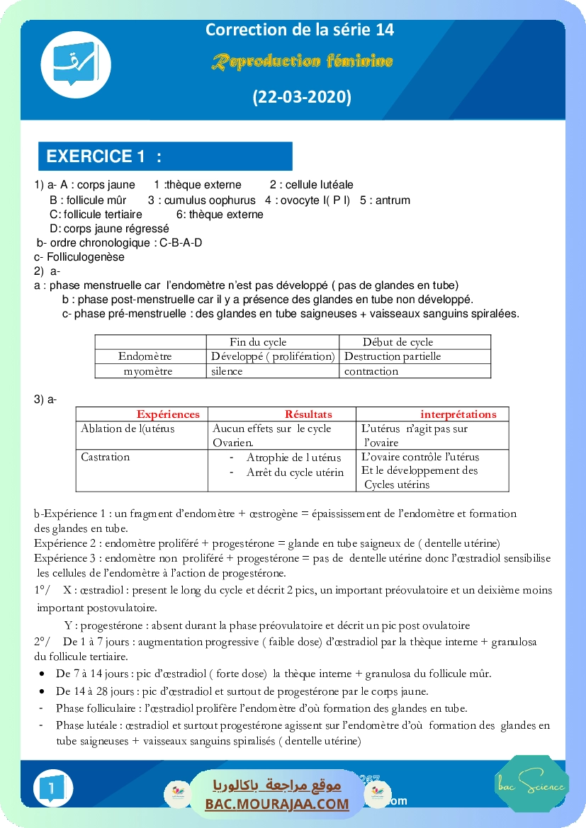 Correction de la serie 14 reproduction feminine
