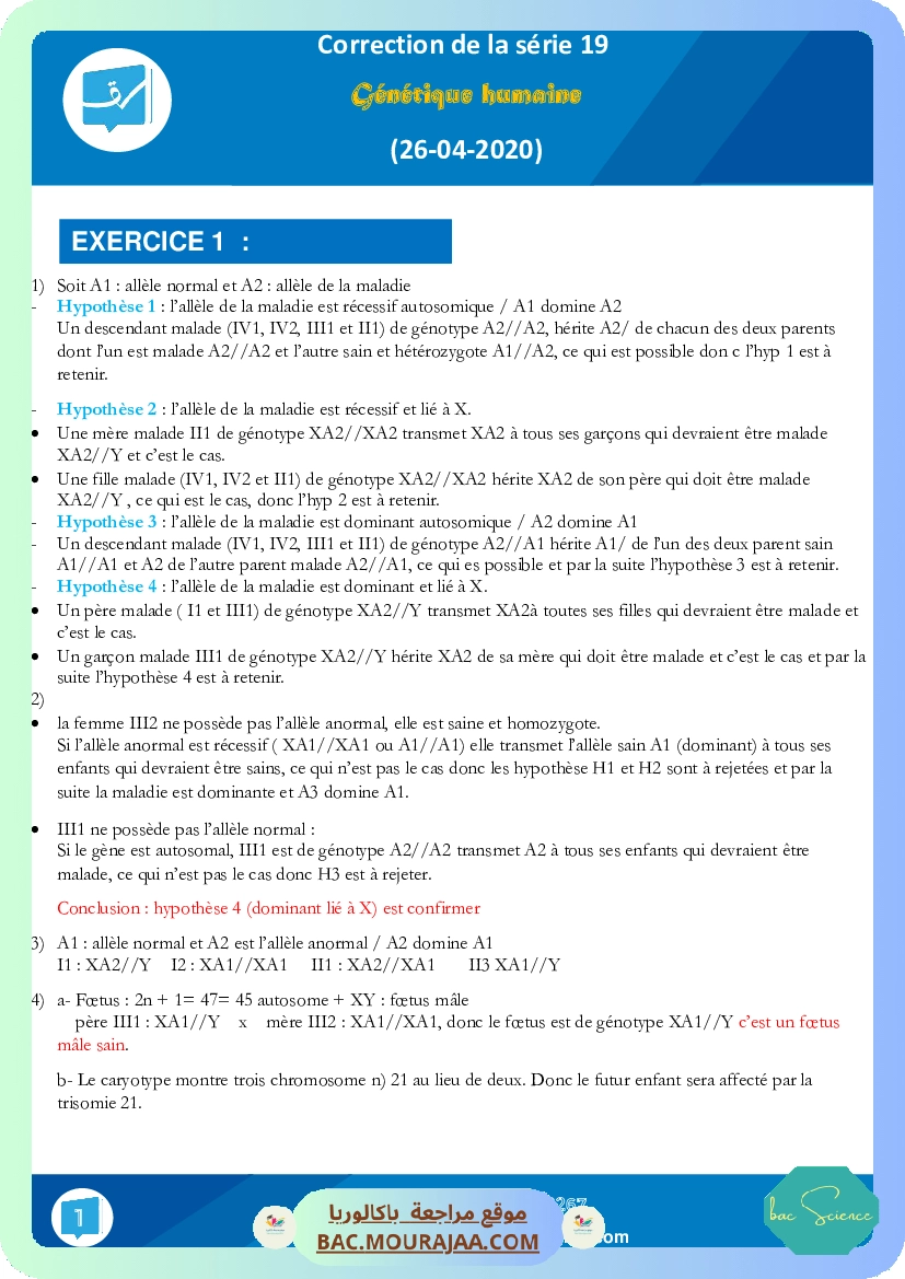 Correction de la serie 19 Genetique humaine (19-04-2020) 