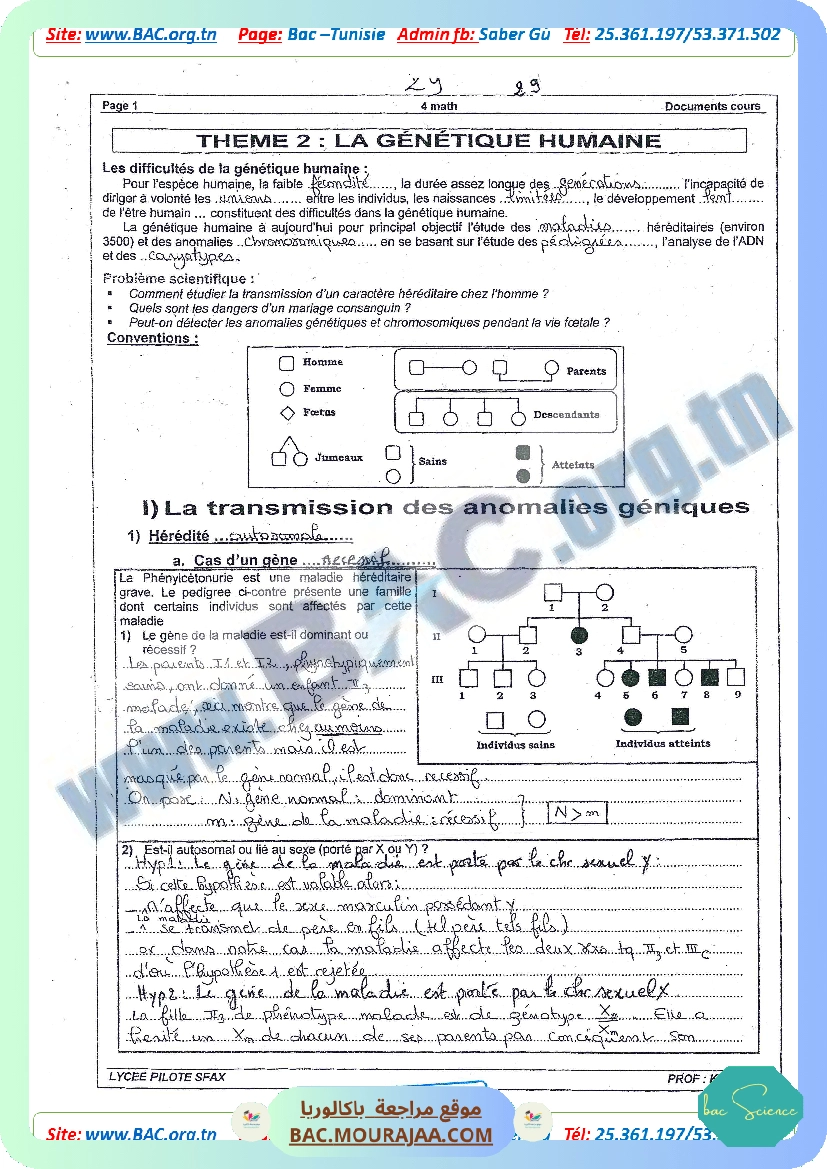 SERIE N4 AVEC CORRECTION LA GENETIQUE HUMAINE