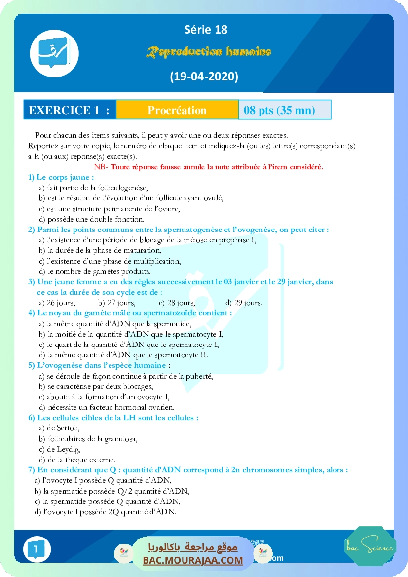 Serie 18 Reproduction humaine (19-04-2020)