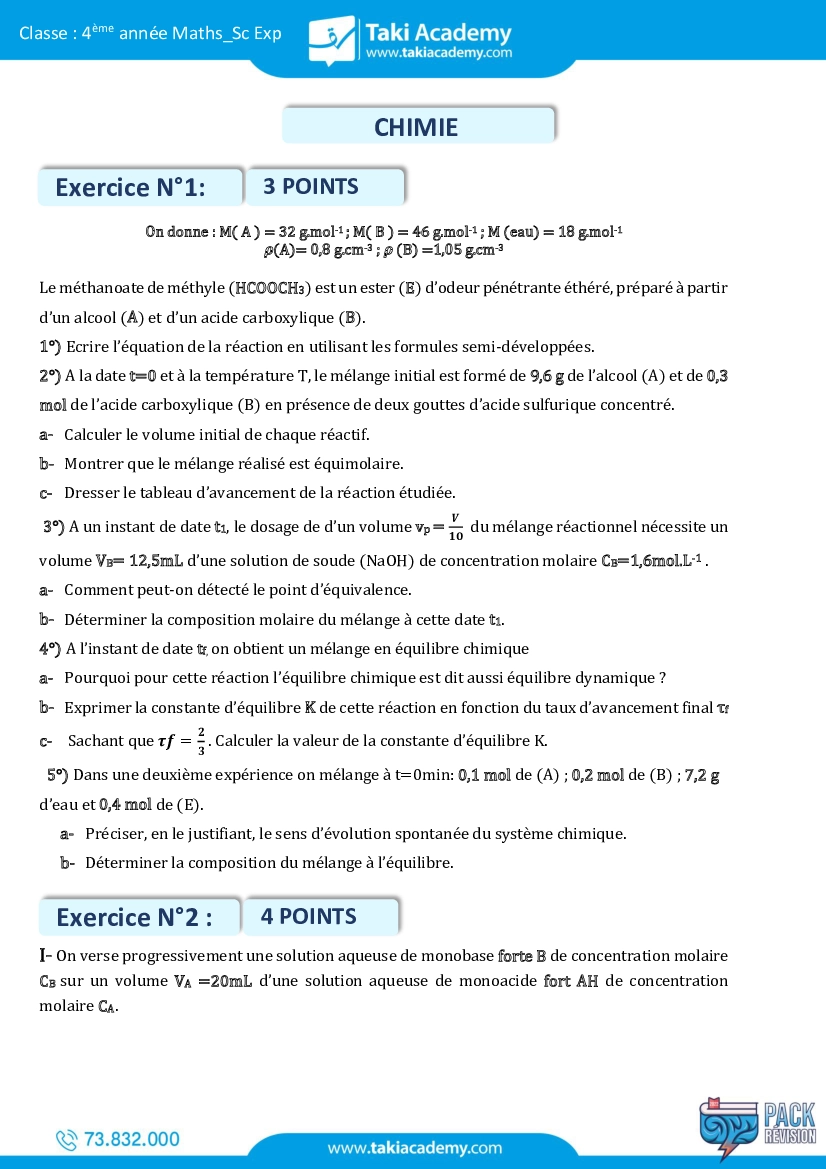 sujet de revision physique bac math-2022