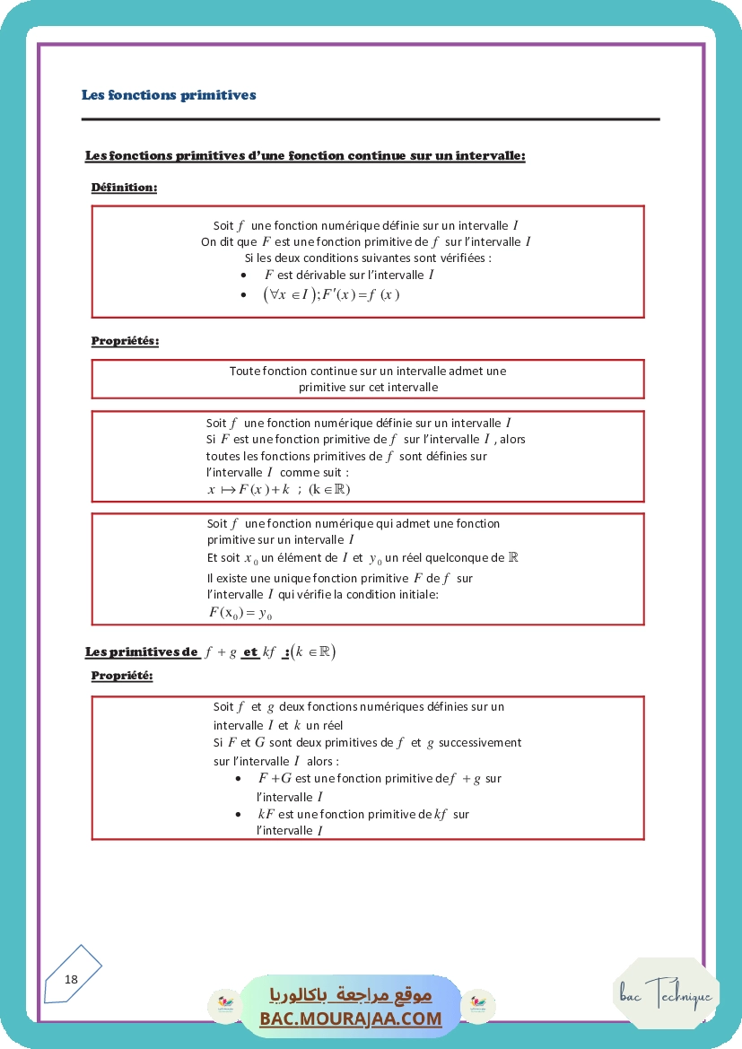 Les fonctions primitives-resume