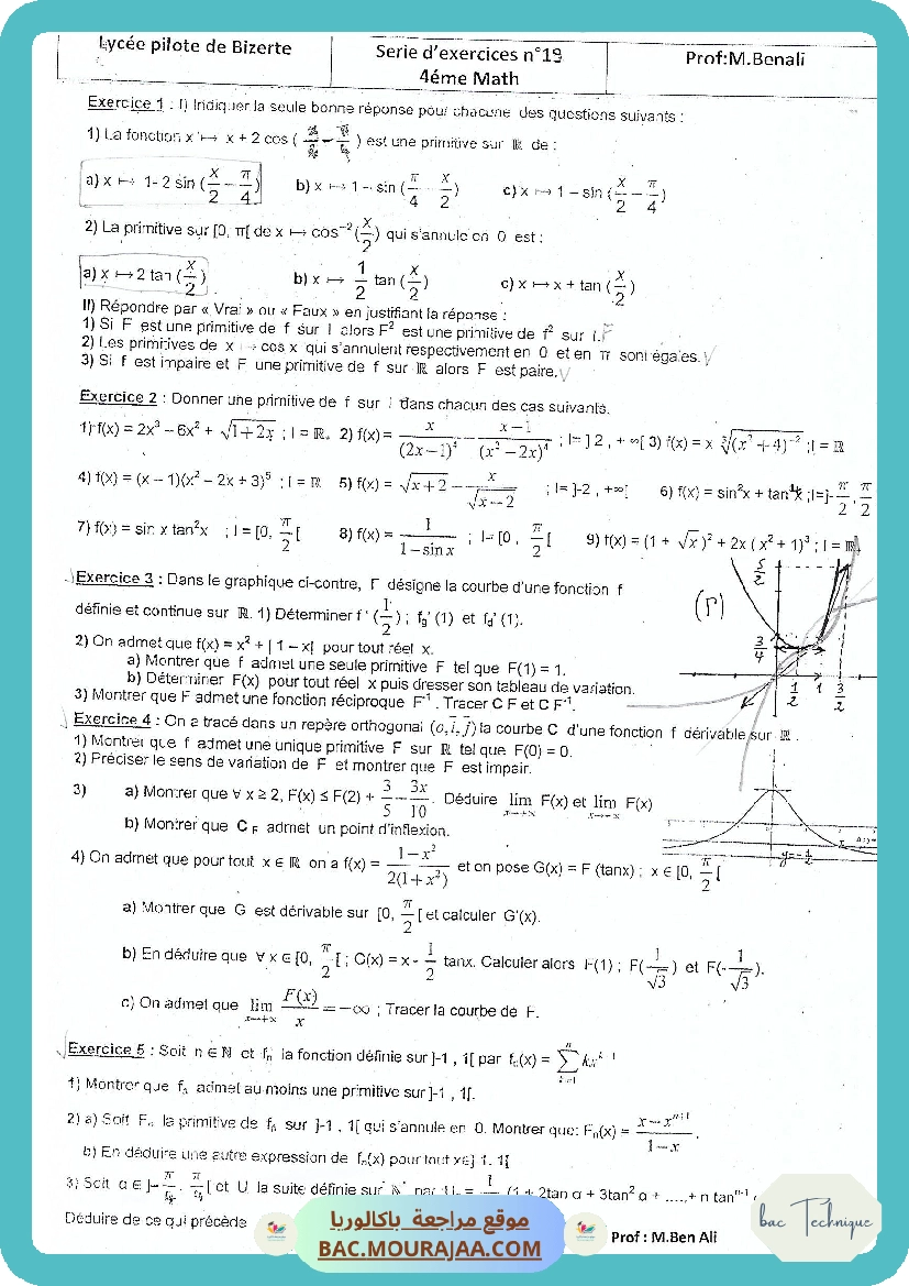 Serie 19 primitives + etude de fonctions