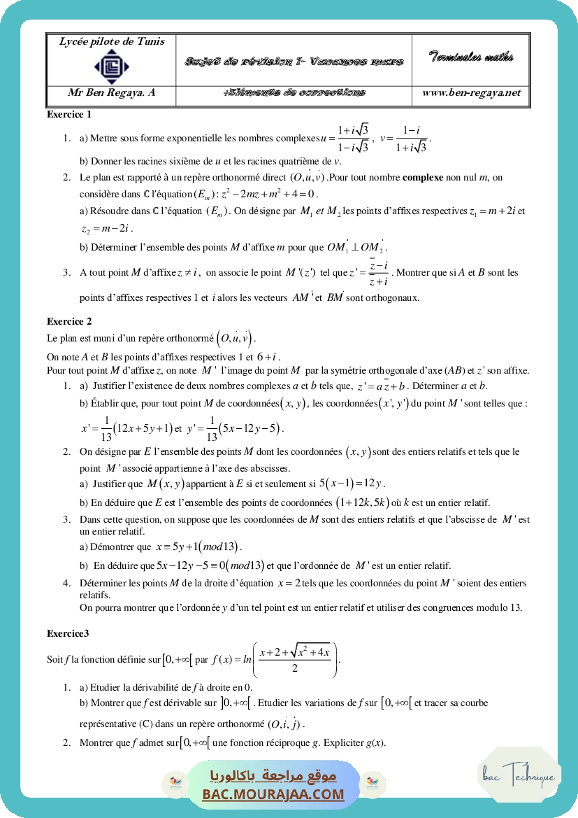 Sujet de revision 1 Vacances Mars