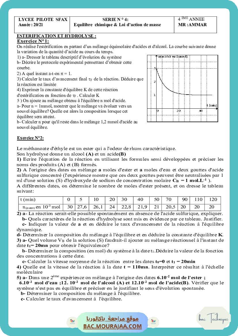 equilibre chimique et loi d action de masse